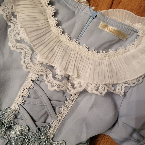 NWT Mangostice Girls' Ruffle Detail Dress- Blue - Picture 5 of 7